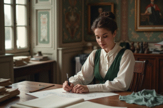 Femme élégante dans un atelier parisien vintage