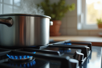 Cocotte en inox avec thermostat visible sur la cuisiniere