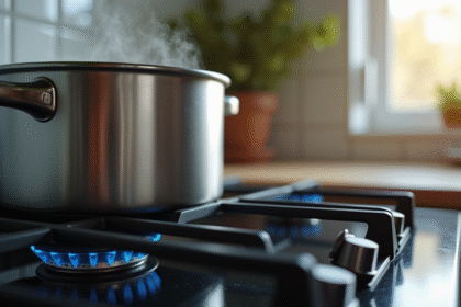 Cocotte en inox avec thermostat visible sur la cuisiniere