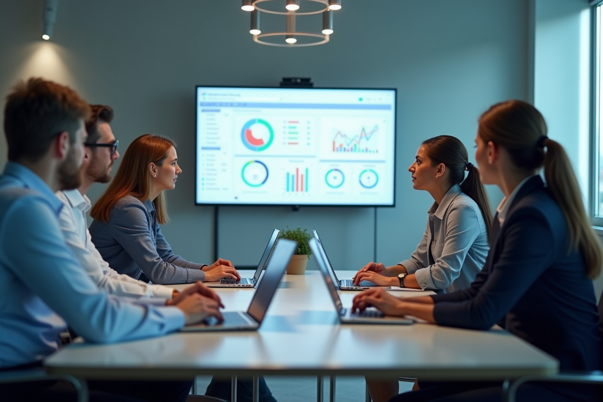 Groupe de professionnels collaborant autour d'une table moderne