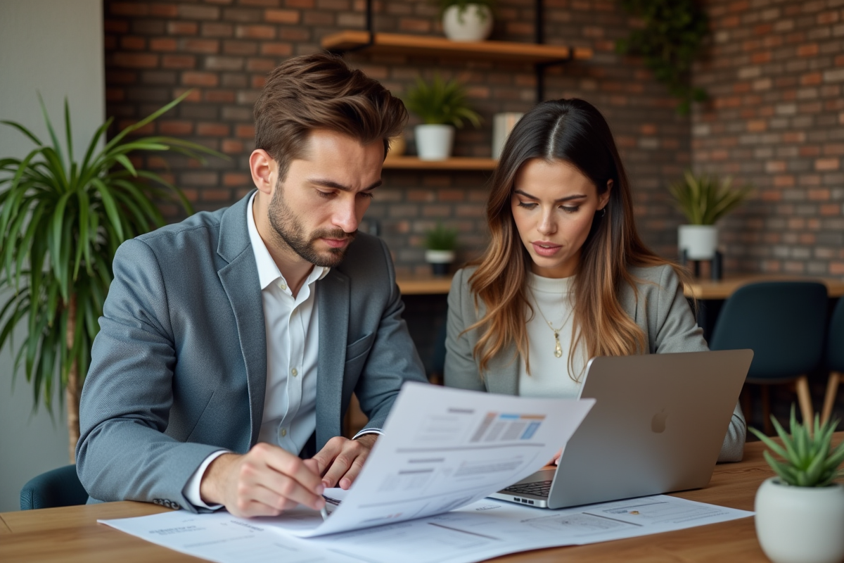 Deux collègues travaillant ensemble sur un ordinateur portable