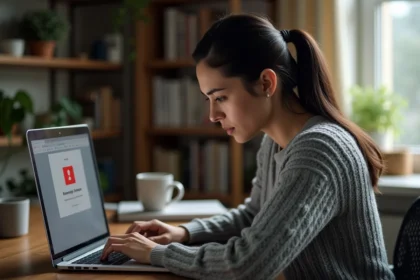 Femme frustrée face à un message d'erreur de connexion sur son compte Altaya bloqué