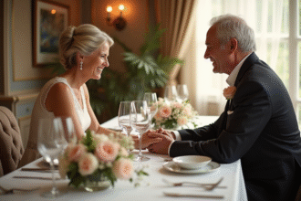 Couple mature célébrant leur anniversaire de mariage