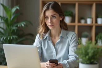 Femme en bureau à domicile dans un environnement calme