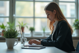 Femme professionnelle au bureau regardant son ordinateur