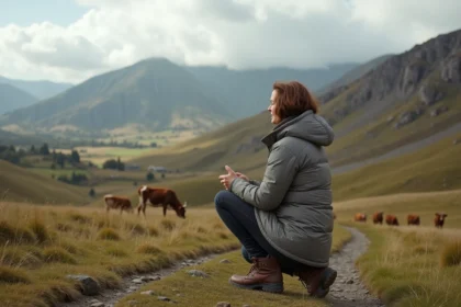 Femme priant dans la nature en Auvergne