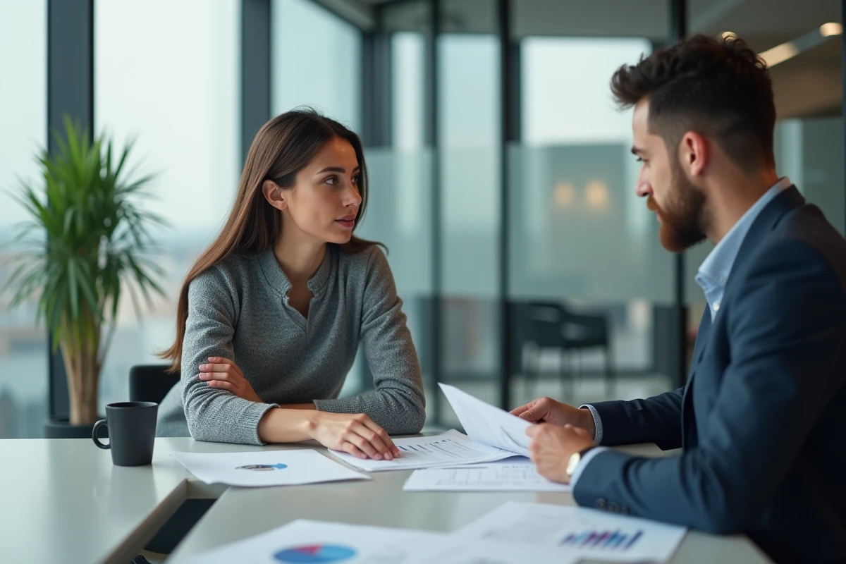 Femme rencontrant un conseiller fiscal dans un bureau moderne
