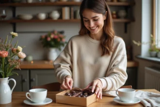Chocolat praliné avec éclats croquants et cœur fondant délicieux