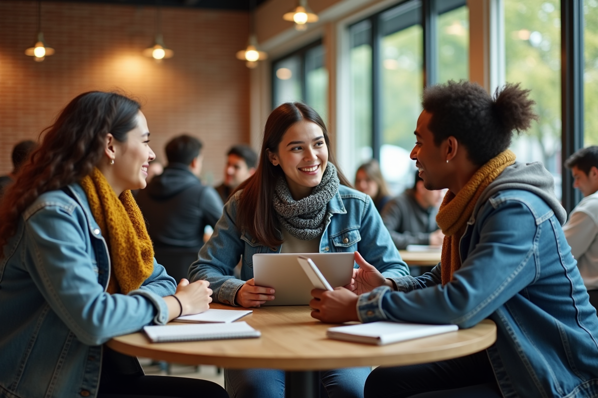 Groupe d etudiants discutant d applications financières