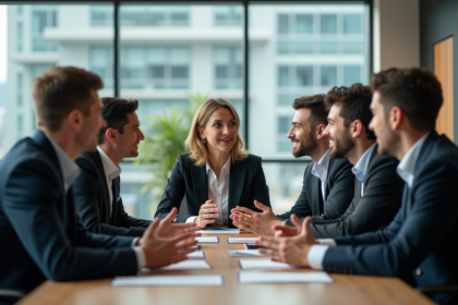 Groupe de professionnels en réunion dans un bureau moderne