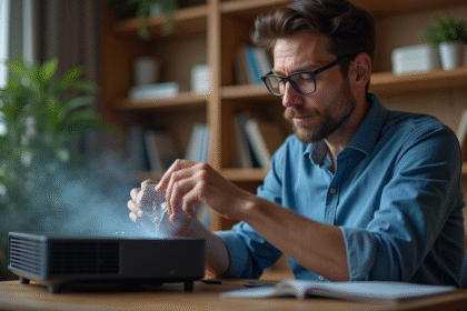 Homme en train de retirer une ampoule de projecteur à la maison