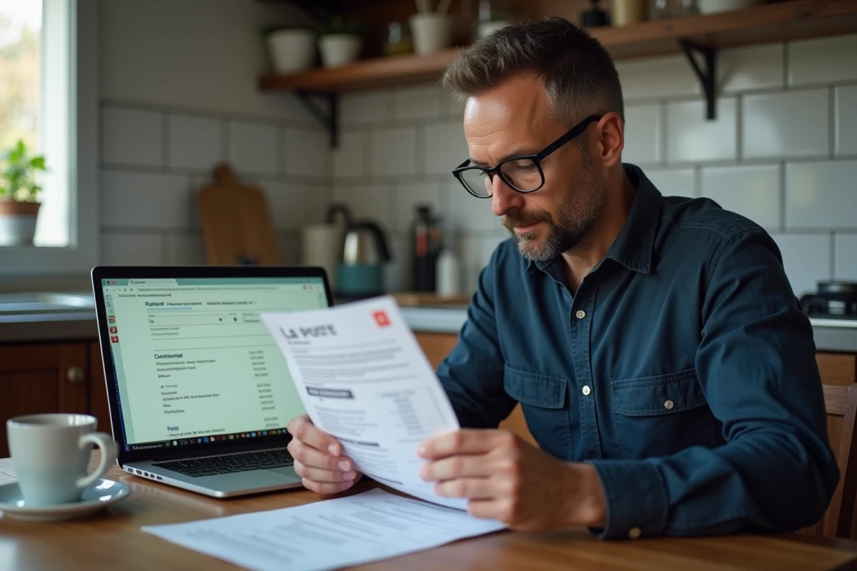 Homme consultant le suivi en ligne d'un recommandé 2C incomplet sur un ordinateur portable