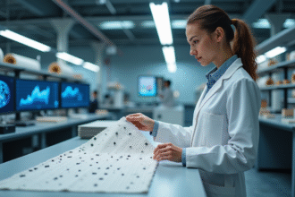 Jeune ingenieure textile examinant un tissu intelligent