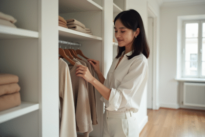 Jeune femme organisée dans une chambre minimaliste