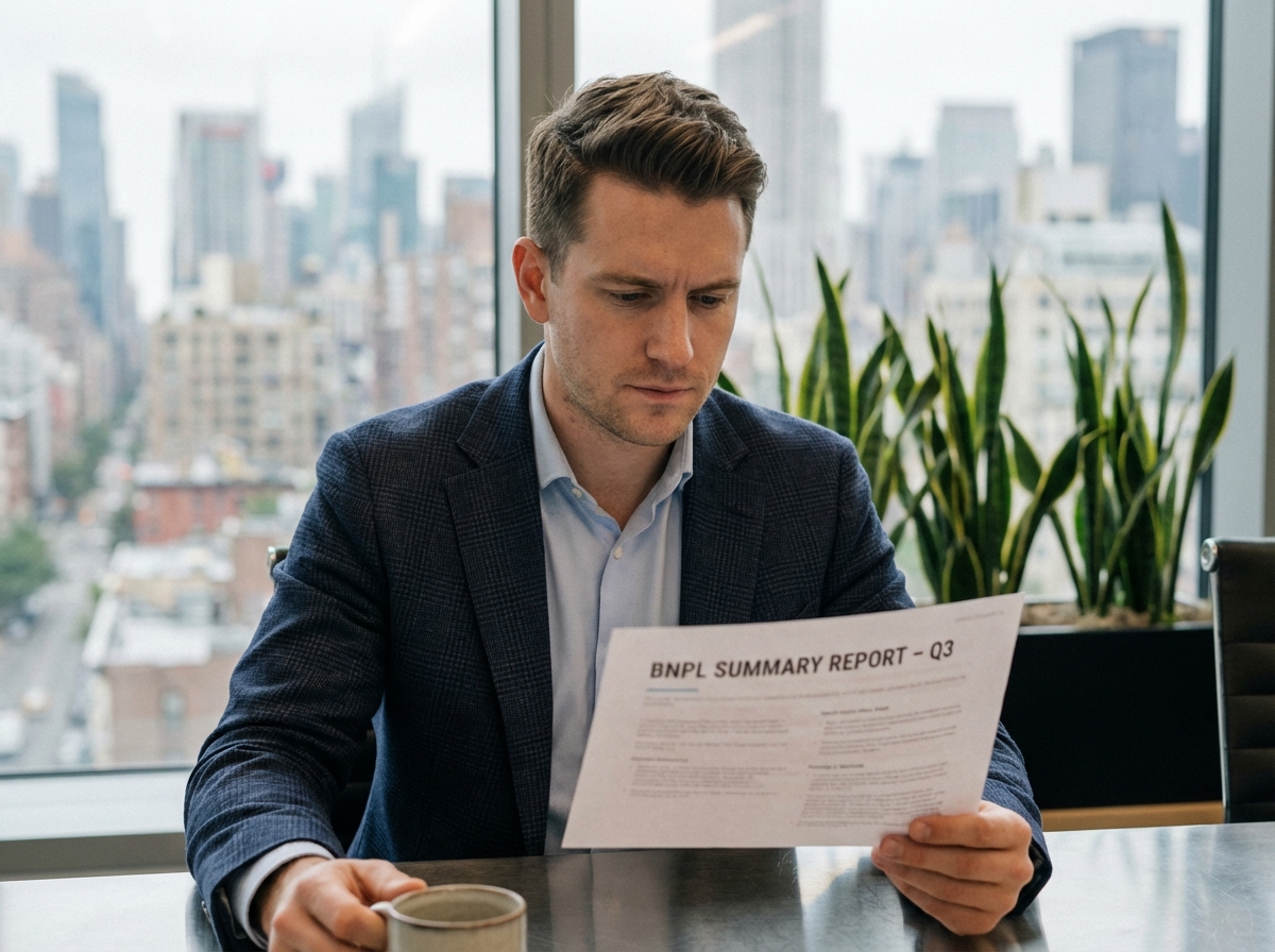 Jeune gestionnaire financier examinant un rapport dans son bureau