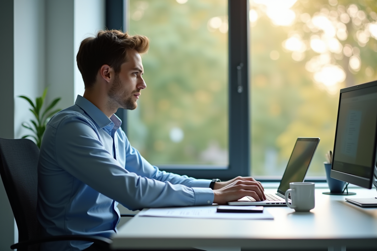 Jeune professionnel travaillant sur un ordinateur à Créteil