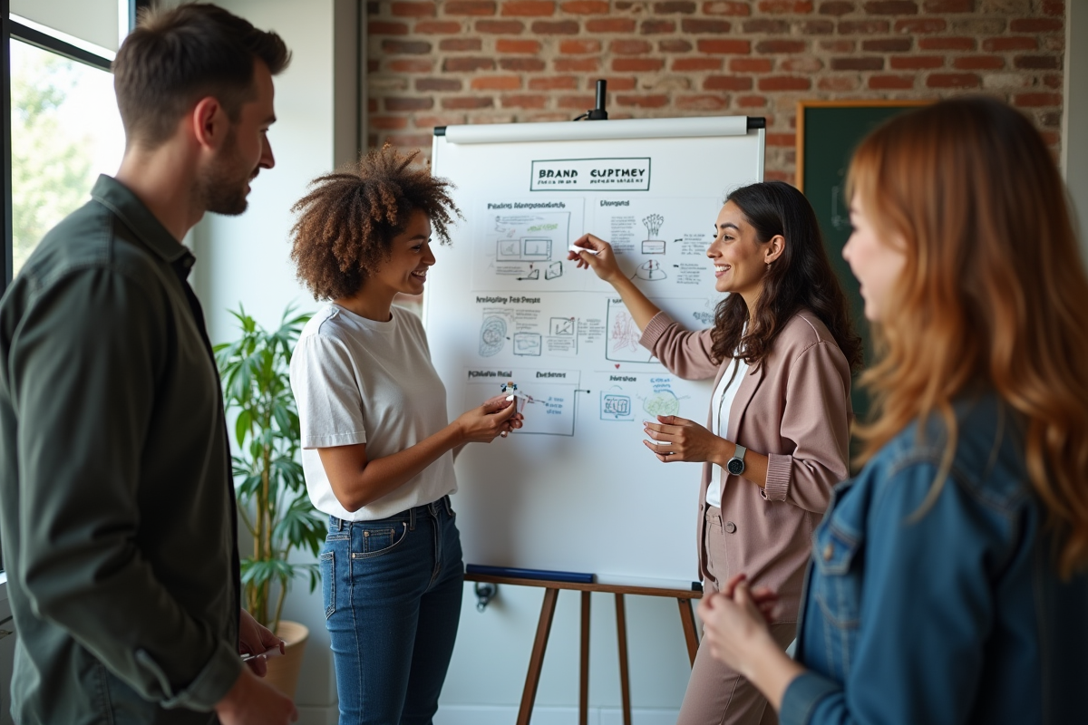 Groupe divers de professionnels en brainstorming créatif