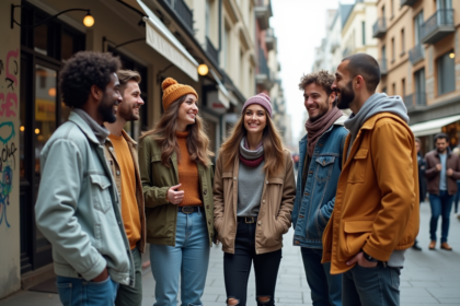 Groupe de jeunes urbains en streetwear dans la ville