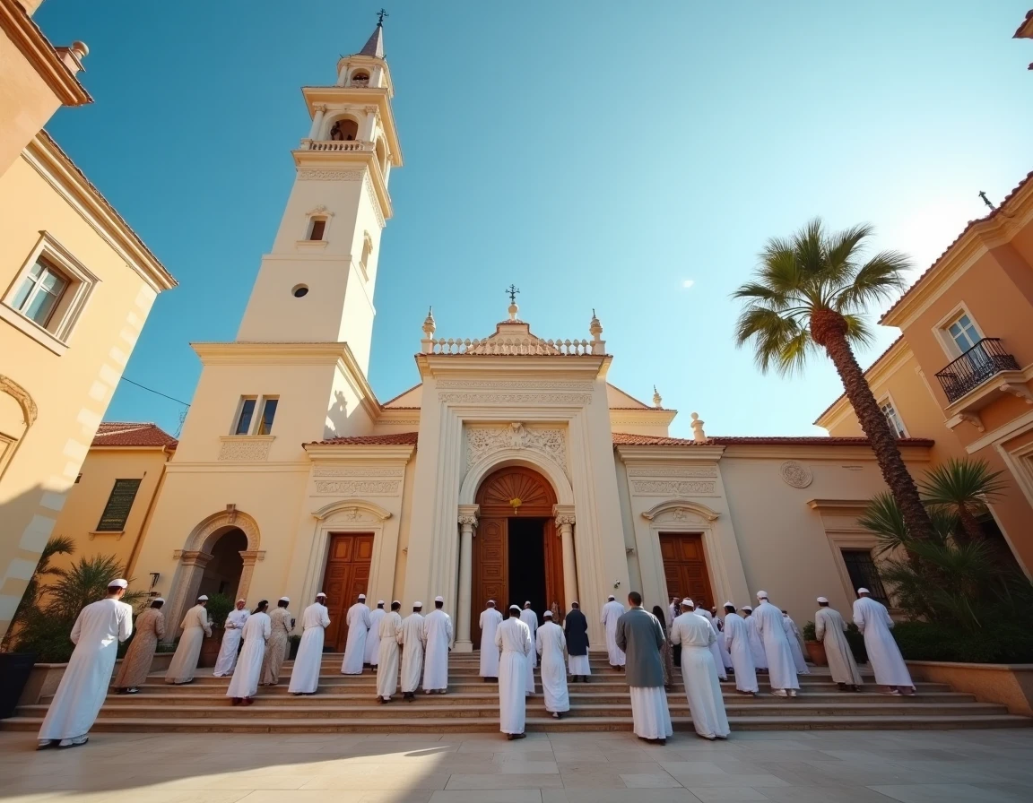Mosquée de Nice avec des fidèles rassemblés à l'entrée pendant le ramadan