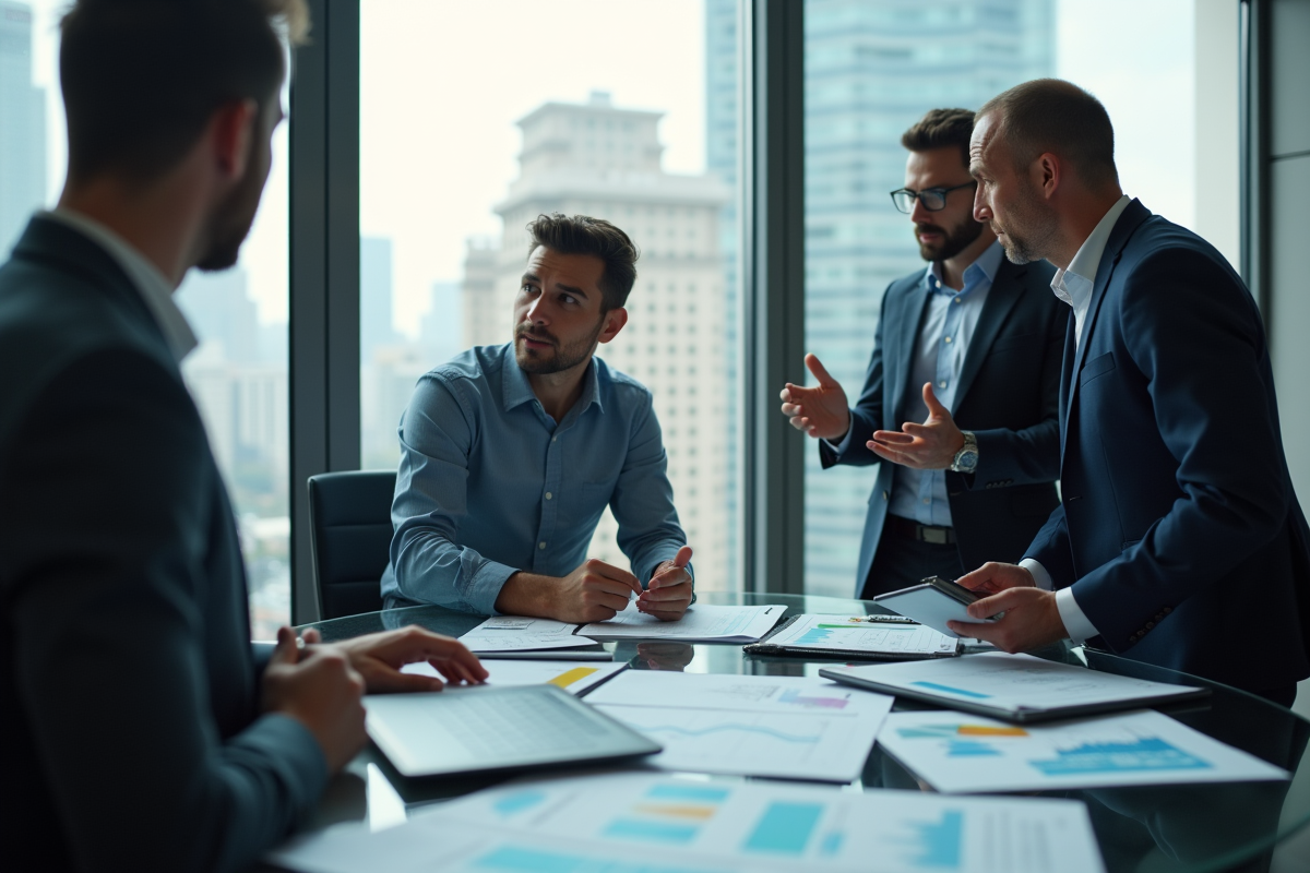 Groupe de professionnels discutant stratégies ESG