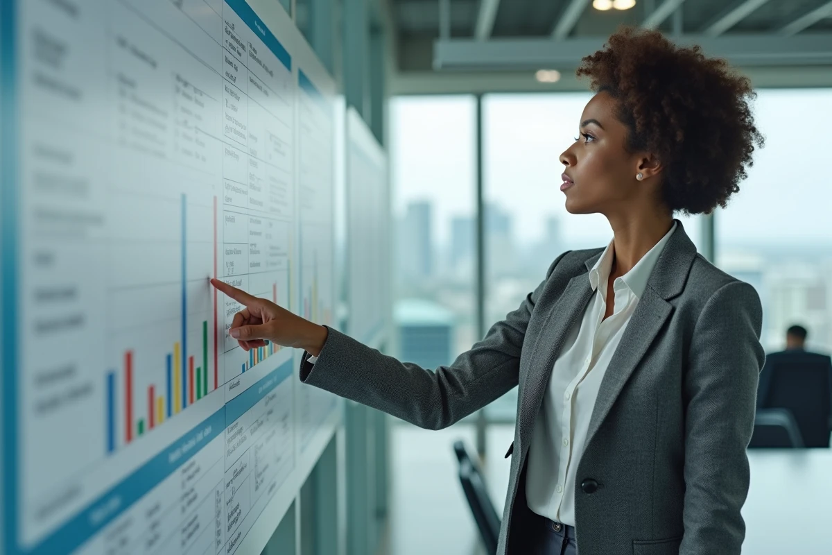 Jeune technicien pointant un graphique des echelon et salaires