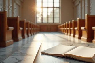 Intérieur lumineux d'un tribunal français moderne avec documents légaux